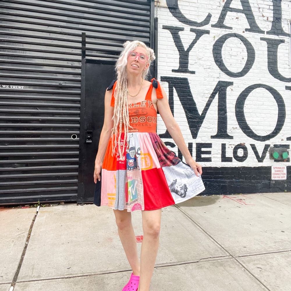 New York Couture Rework VINTAGE Harley Davidson Shirt PATCHWORK Dress